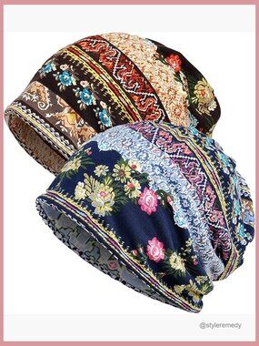 Women's Cotton Slouchy Beanie with Scarf Open Top Ponytail Hat Chemo Headwear